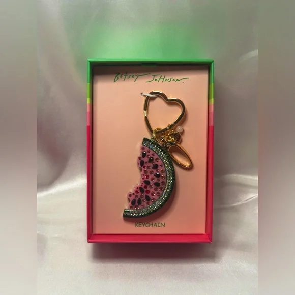NIB Betsey Johnson Watermelon Slice Bag Charm Key Chain - Picture 1 of 7